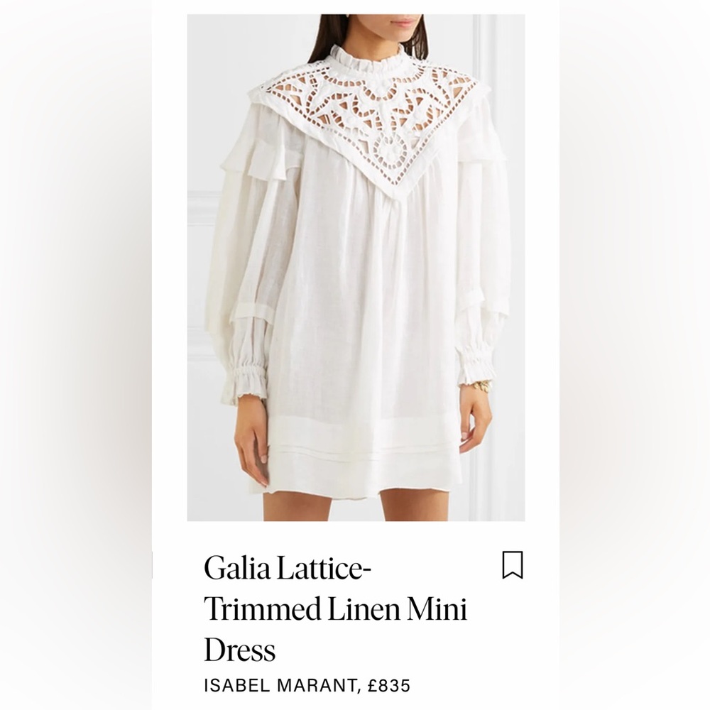 Isabel Marant Galia Linen Mini Dress In White Bohemian Mockneck Embroidery SizeM